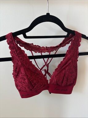 Victoria's Secret PINK Victoria's Secret Lace Bralette in Burgundy (M)